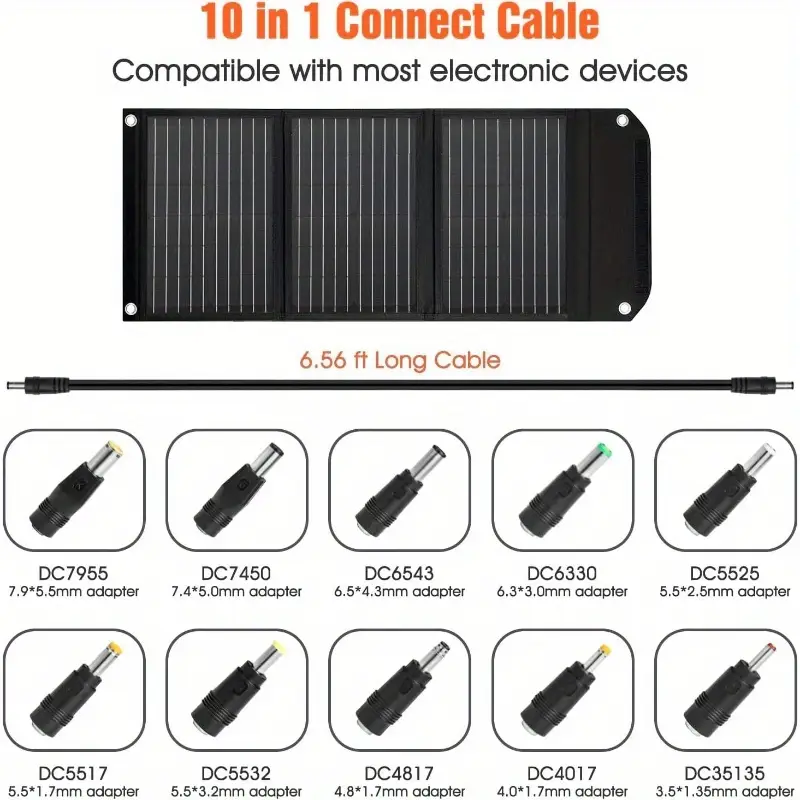 30w foldable solar panel & portable power station generator kit with 10 connectors, usb-c/usb-a/ /ac outlets, solar-powered charging for phones, laptops, rv, camping, home backup - lightweight & durable outdoor power bank, no mains electricity needed, solar panel portable, solar power bank with cables, solar charger power bank, camping electricity source, rv electricity supply, , weatherresistant design, highefficiency charging Product details 2
