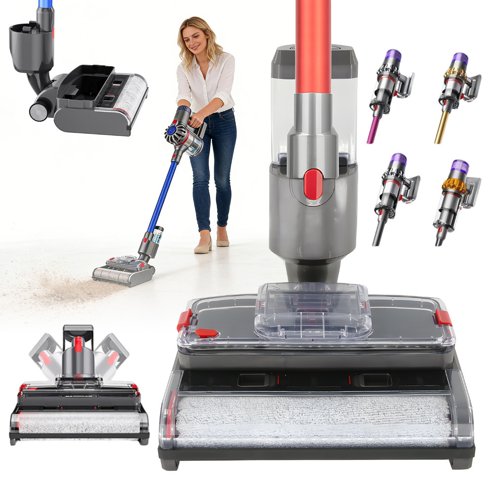 2-in-1 Compatible For V7/v8/v10/v11/v15 Vacuum Mop Head With Floor Cleaning Brush & Water (450ml Clean/400ml Dirty) - Plastic Mop Attachment For Stick/vacuum Cleaners