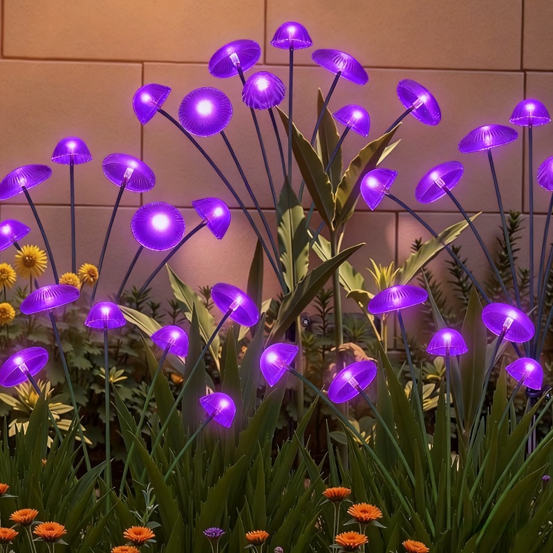 solar powered mushroom jellyfish garden lights 4 color options outdoor landscape lawn decor with wind swaying   saving push button control   courtyard   valentines day ambiance solar garden lights