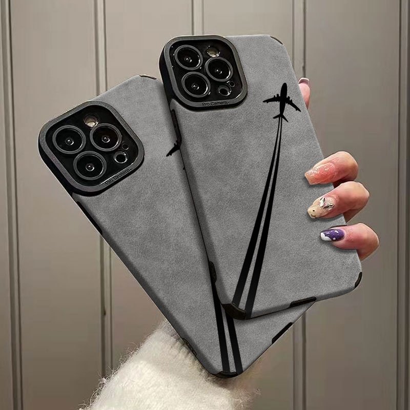 Simple Suede Leather Grain Phone Case for iPhone 11, 12, 13, 14, 15, 16 Plus Pro Promax X/ XS XSMAX with TPU Design QBJKTP