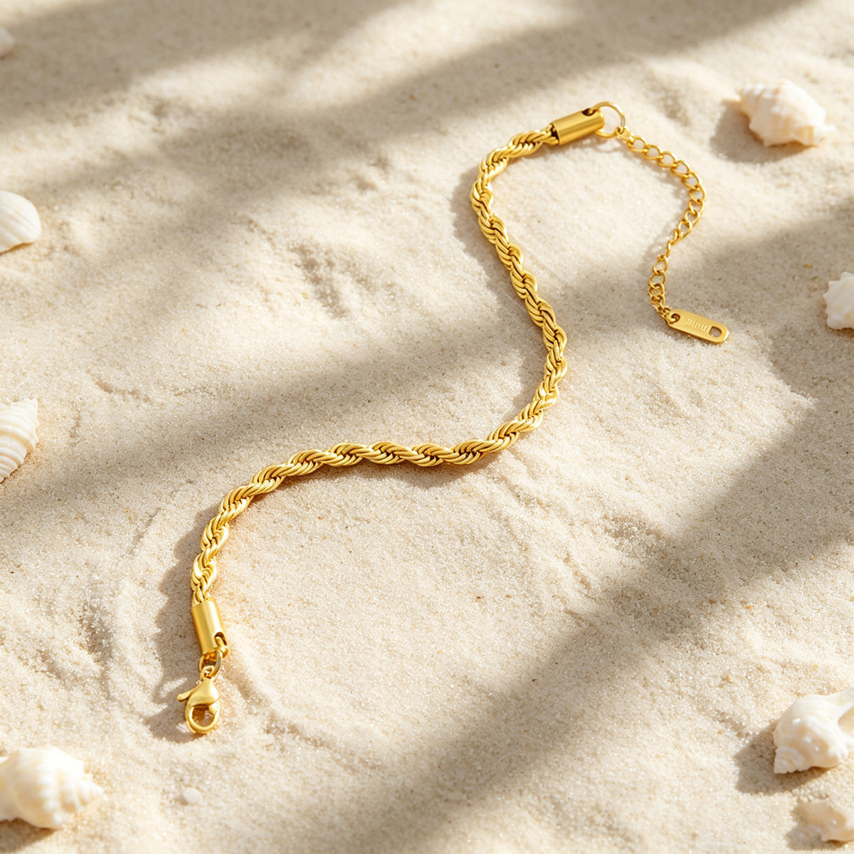 Women's Classic 18K Gold Plated Rope Chain Bracelet, Adjustable