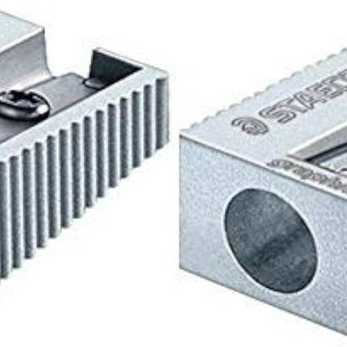 single hole heavy duty aluminum pencil sharpener with sharp ergonomic grip compact manual operation for home use durable lightweight design battery powered aa batteries required ideal for students professionals