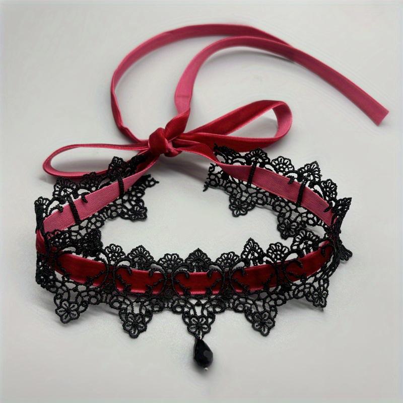 Gothic Lace Crystal Choker Necklace for Halloween Cosplay