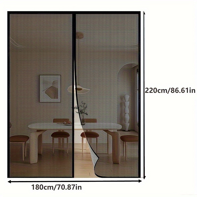 TEMU 1 Extra-large Fiberglass Black Net Door Curtain, Designed For Summer With Magnetic Soft Mesh Self-tightening Closure – Ideal For Home Use In