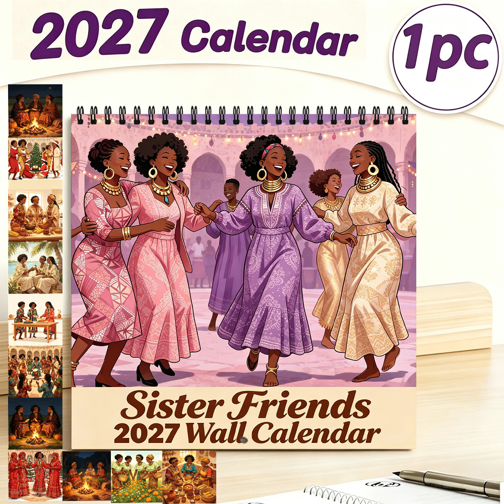 TEMU 2027 Sister African American Ethnic Style Wall Calendar, Multi-holiday Wall Decor For Christmas, Halloween, New Year, Wedding & Back To School,