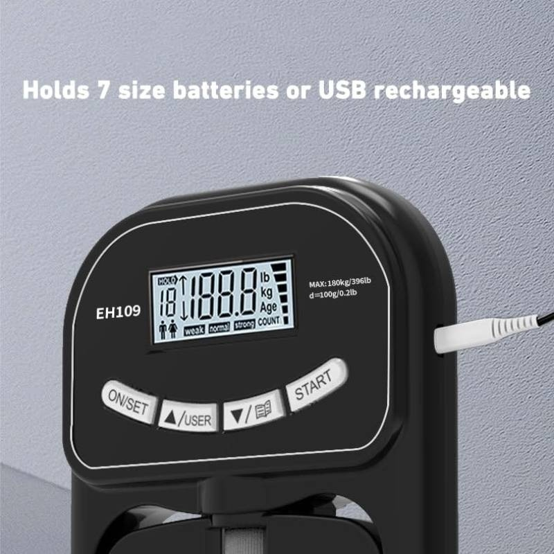 electronic hand dynamometer 400lbs/180kg adjustable   grip strength tester & trainer set - portable electronic counting grip with lcd display,   for home gym, fitness training, and  , grip strength tester,   tool, sleek device, durable construction Product details 4