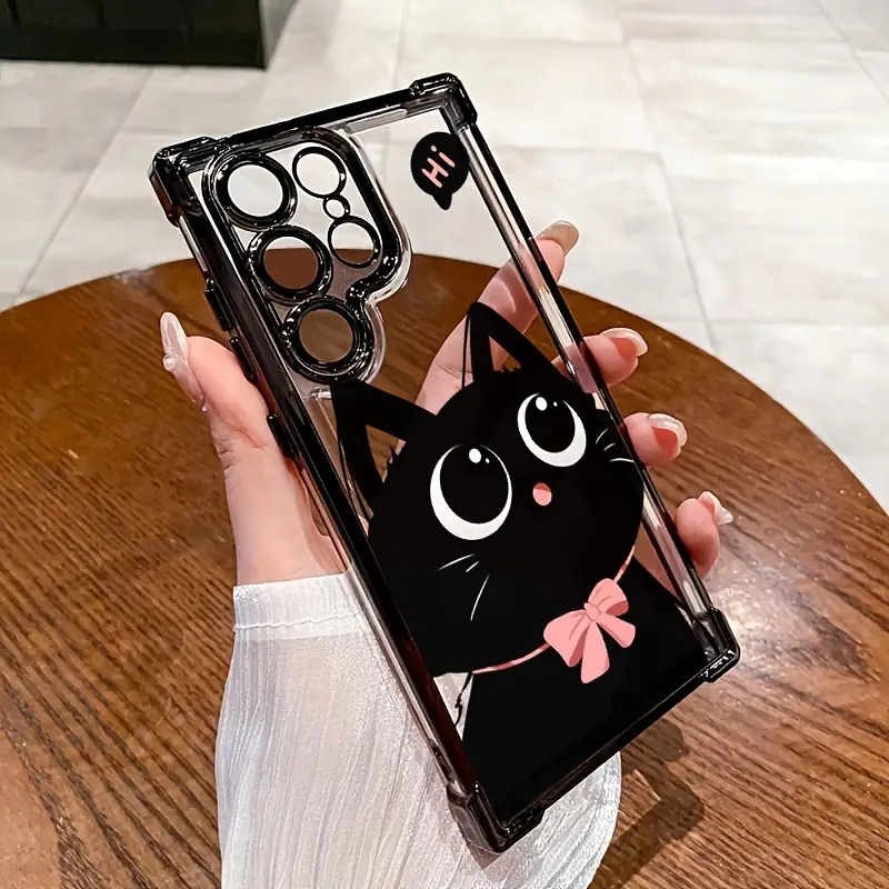 TEMU Phone Case: Cute Cartoon Black Cat Plating Clear Phone Case Suitable For Galaxy S26 Ultra S26 Plus S25 Fe S25 Ultra Cases S24 Fe S23 Plus 5g S22
