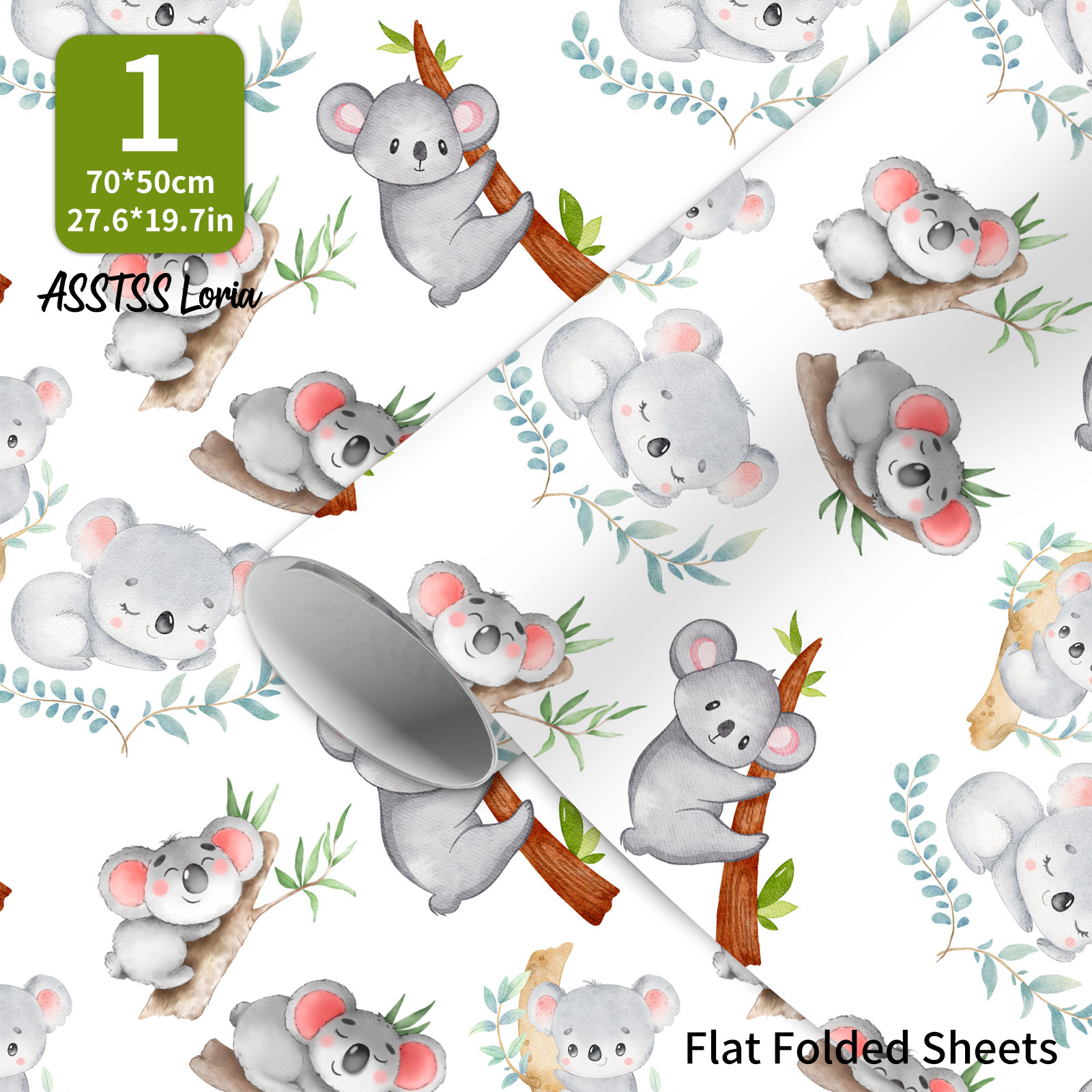 TEMU 1 Sheet Asstss Large Watercolor Koala Wrapping Paper - Suitable For Birthdays, Graduation Gifts, Diy Crafts, 20x28" Large Roll With Premium