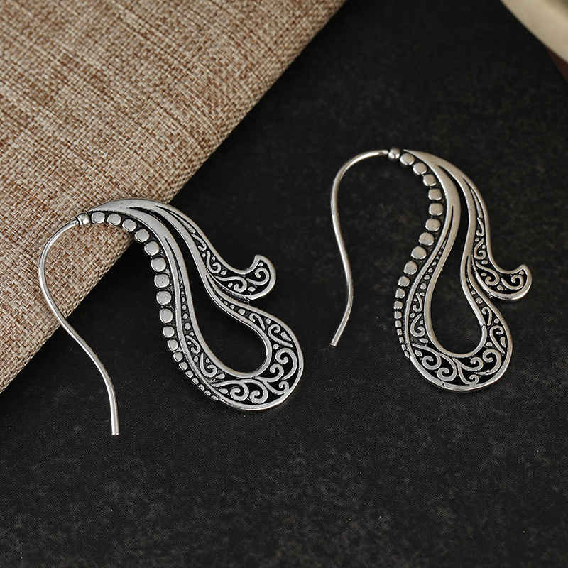 Retro Ethnic Swirl Hollow Dangle Earrings, Bohemian Style