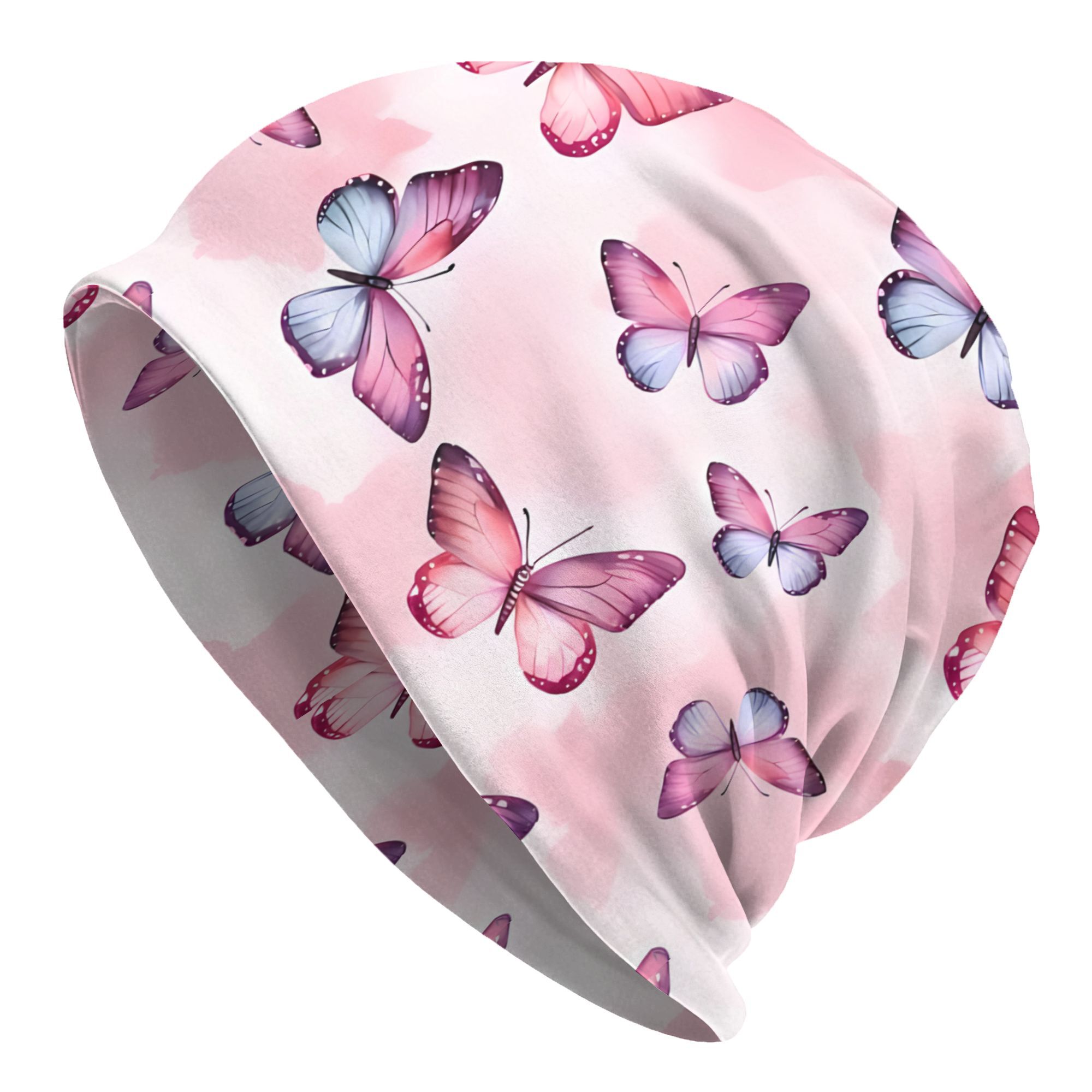TEMU 2d Print Design Watercolor Pink Butterflies Pattern Print Skullies Beanies Sport Hat Unisex Hip Hop Hat For Outdoor Use