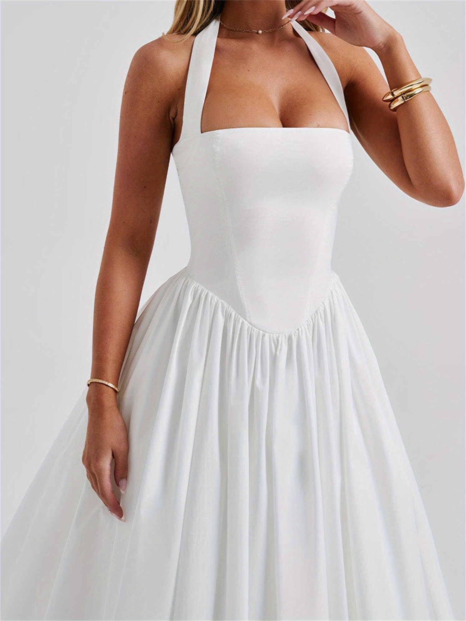 womens elegant solid color tutu dress halter neck sleeveless - Temu