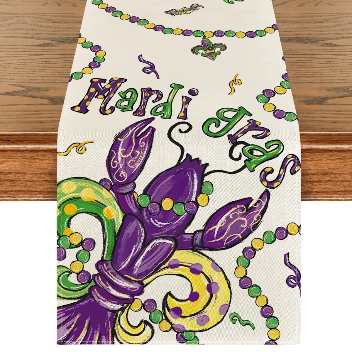 

1pc Mardi Gras Polyester Table Runner - Jewel Lobster Design For New Orleans Carnival & Fat Decor, Dining & Fireplace Accessory