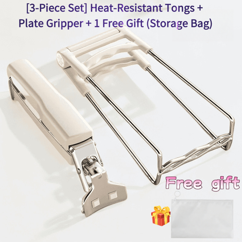 TEMU Ensemble de 3 pièces : Pince résistante à la chaleur + Pince à assiettes + 1 sac de rangement offert. Pince de cuisine résistante à la chaleur,