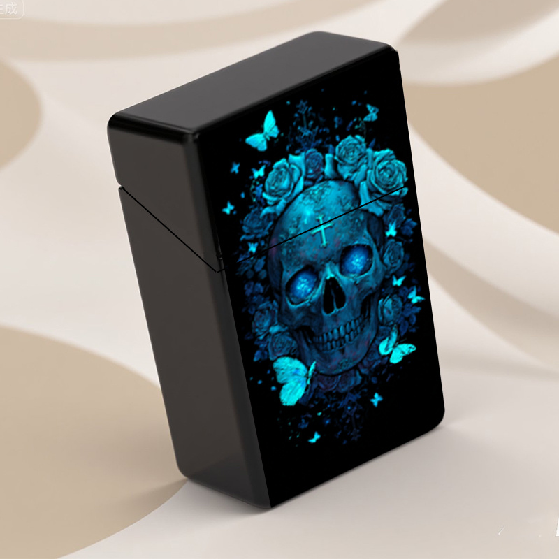 cigarette press 2D Flat, 2D HD Printed Skull Rose *-the-Dark Pattern *'s Creative Portable  Storage Box, Moisture and Press Proof * Unique Gift * *