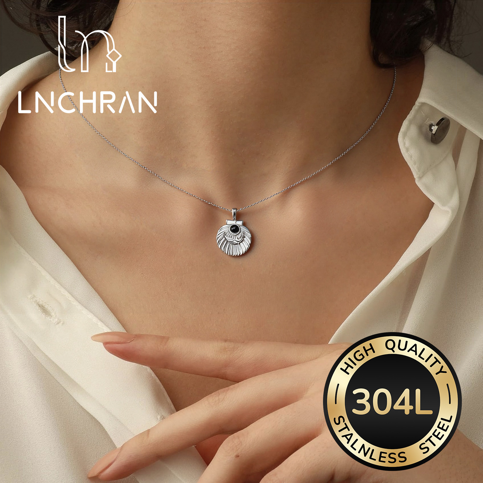 Women's Fashion Scallop Obsidian Necklace, Elegant Design