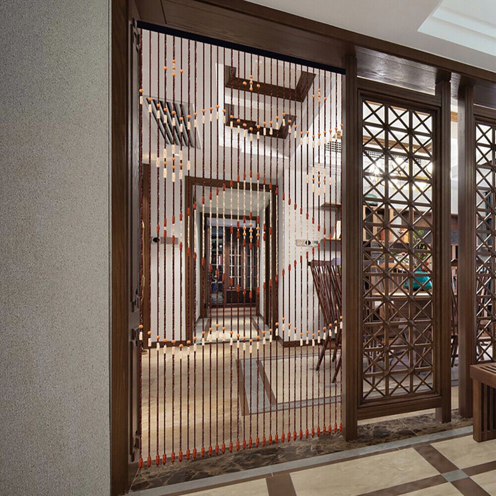 Image of Cncest 31-line Wooden Bead Door Curtain - Vintage Chinese Classical Style Wood Beads, 35.4" Wide X 81.9" Tall, No Electricity Needed For Bedroom, Bathroom, Kitchen, Porch & Balcony Privacy Divider