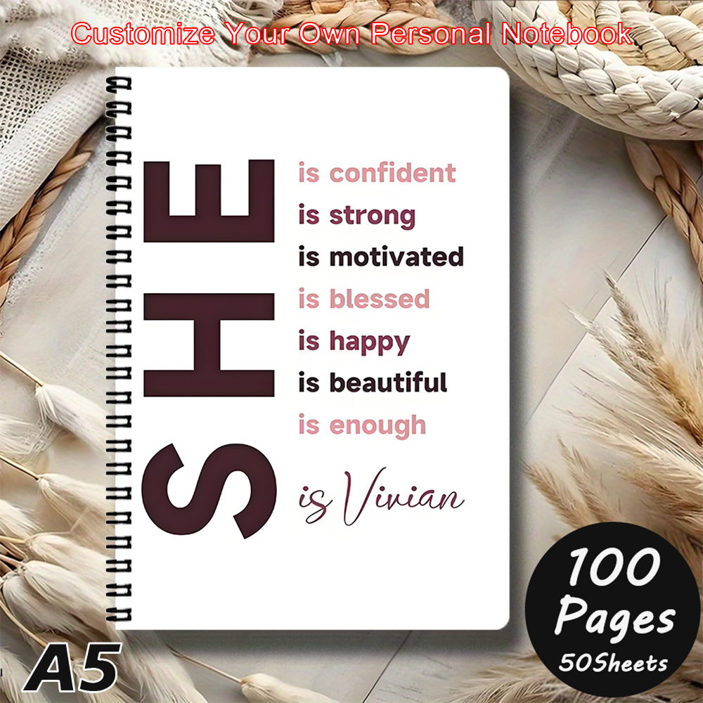 TEMU Custom Spiral-bound White Notebook, 1pc. Personalized Journal, " Me" Journal, With Name, Tailored Notebook, Gift For Women, Self-care Journal,