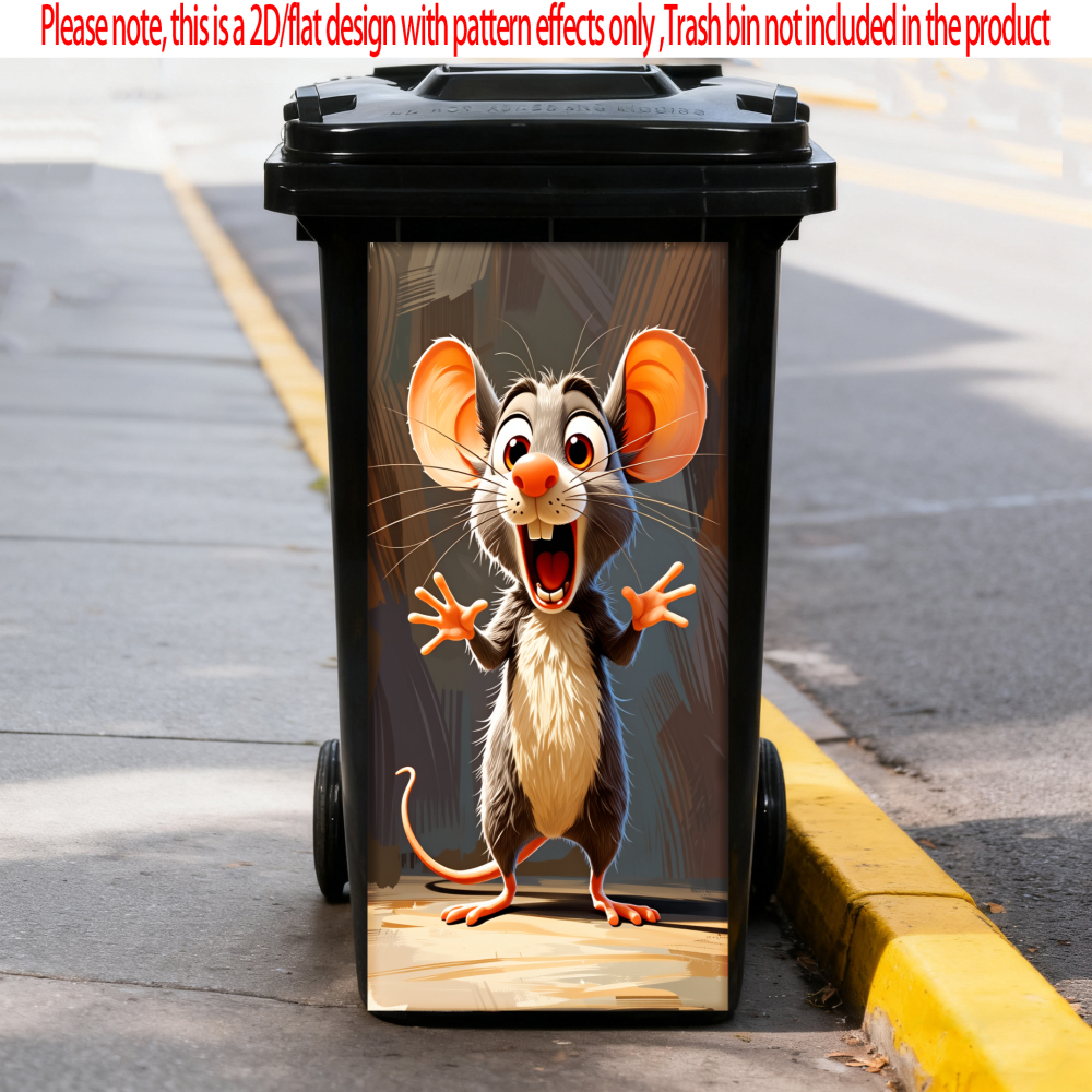 Image of 1pc 2d Flat Mouse Trash Can Sticker Outdoors Waterproof Bin Stickers Self-adhesive Wallpaper Home Wall Art Kitchen Decoration