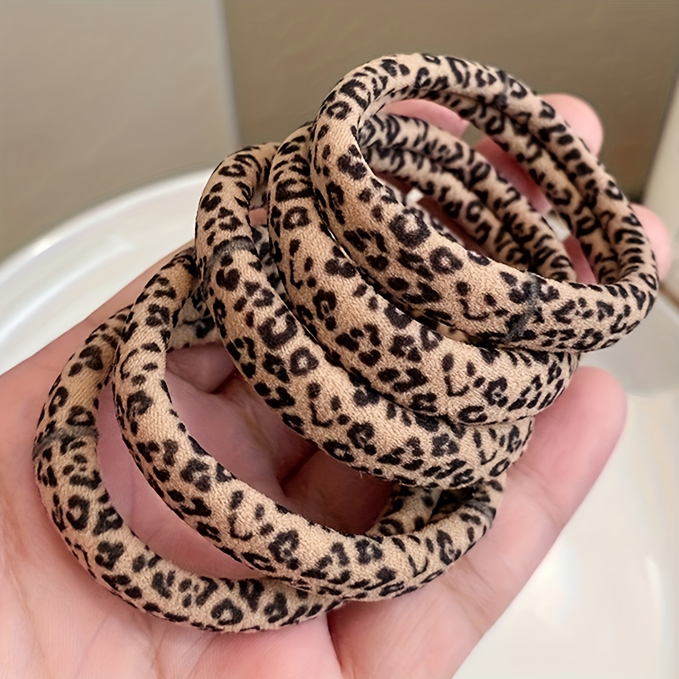 10 Women's Fashion High Elasticity Leopard Print Hair Ties  Ponytail Bun Rubber Bands Fashion Versatile Daily Basic Hair Ties