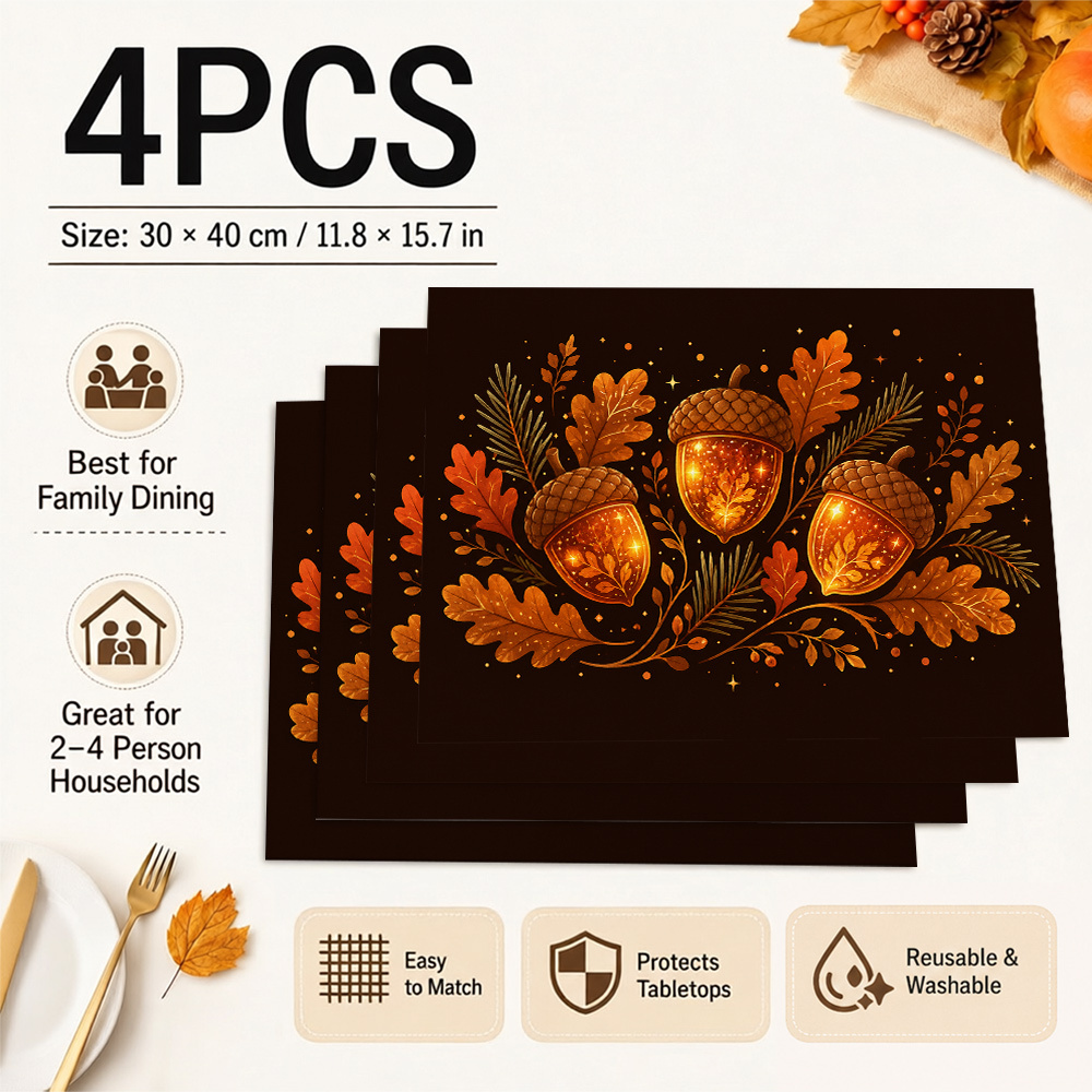 TEMU 2pcs/4pcs/6pcs Glowing Surrounded By Leaves Pattern Placemats Rectangular Made Of Polyester For Home Decor Party Supplies Fall Decorations And