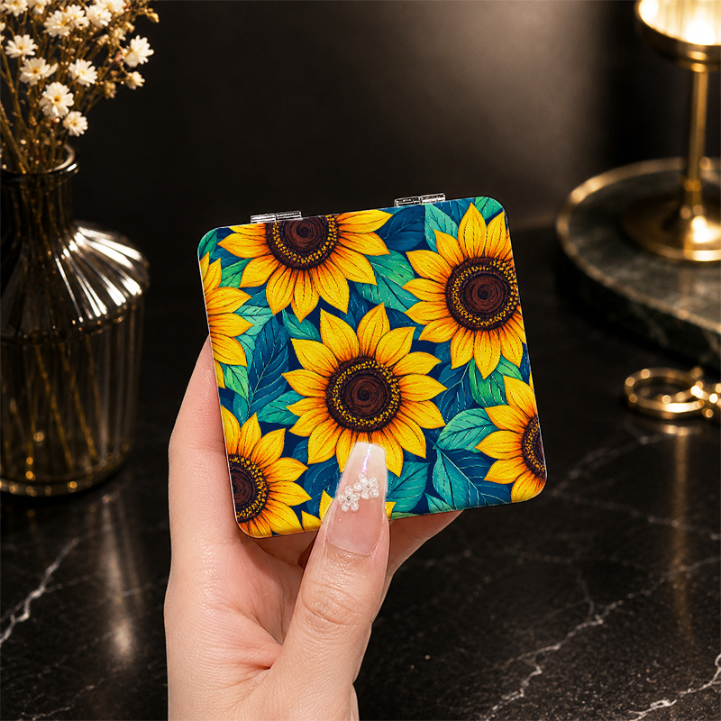 Retro Sunflower Compact Handheld Mirror for Girls