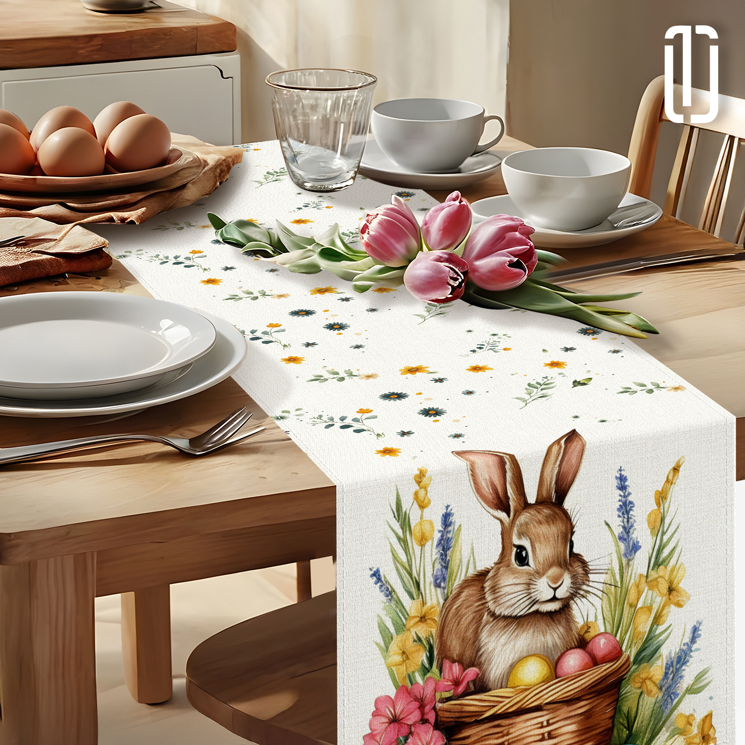 

1pc Polyester Tablecloth, 72" Knitted Machine- Cute Bunny And , For Spring, Summer, And Easter Decor, Home Decoration, And Gift