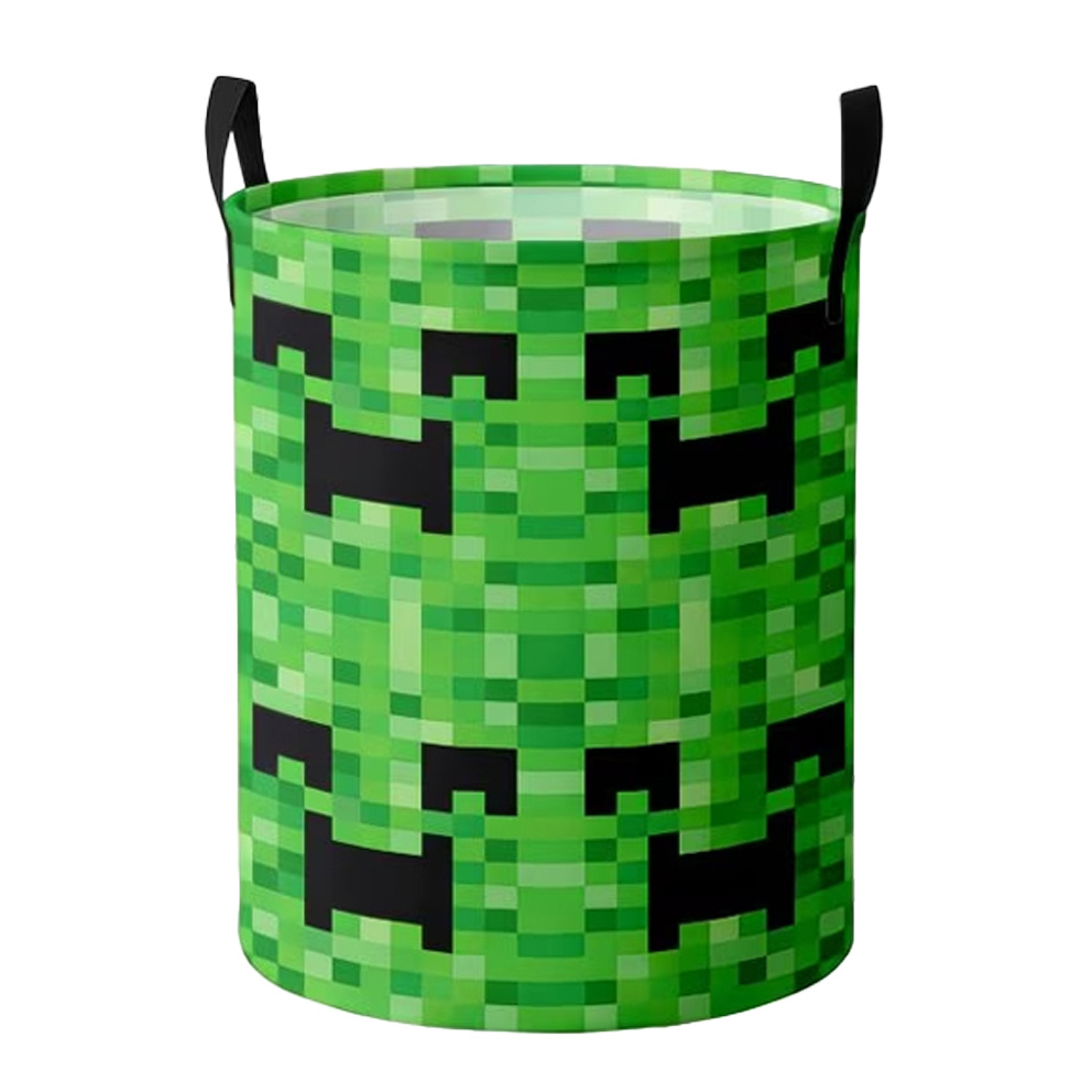 TEMU 1 panier à linge vert avec motif de pixélisé, pliable avec poignée, organisateur de rangement, convient pour et , paniers à linge