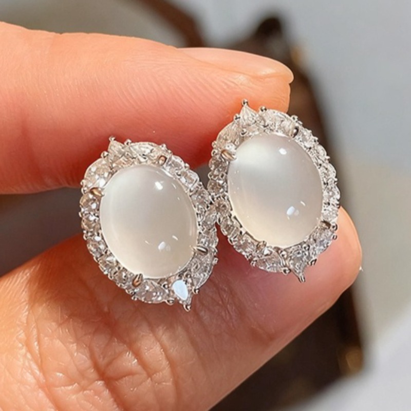 E-shop 1 Paar Elegante, Exquisite Eingefasste Synthetische Mondstein Ovale Ohrringe für Damen, für Tägliche Abendessen, , Paarung mit Formellen