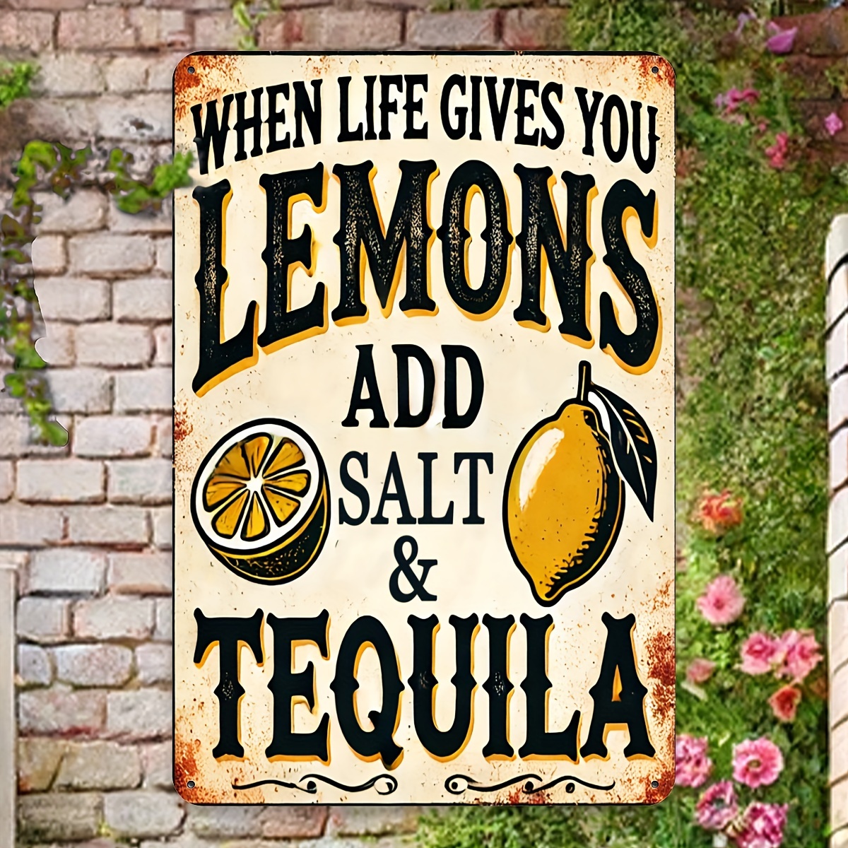 TEMU Panneau Rétro "Quand Te Donne des Citrons, Ajoute du Sel et du Tequila" - Affiche de Décoration de Bar Humoristique, Intérieur/Extérieur, Rue,