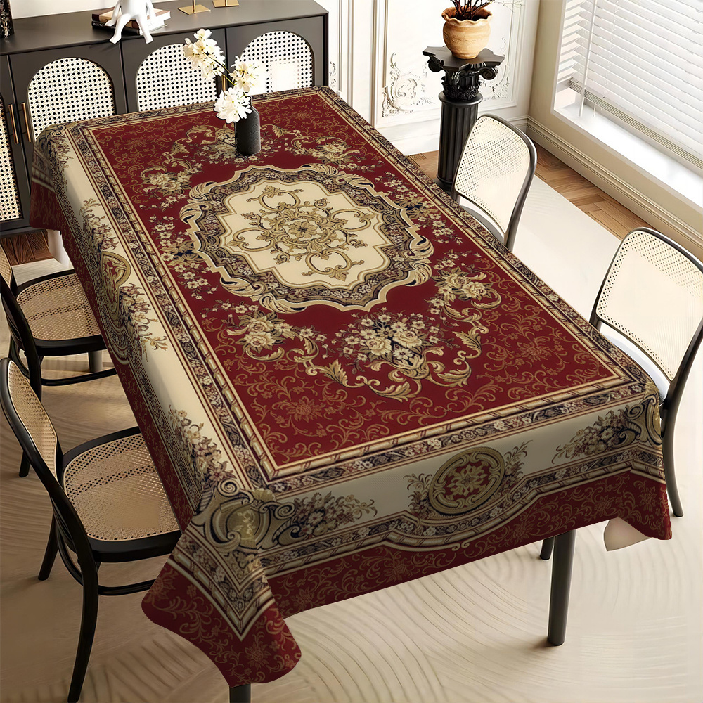 

Vintage European Floral Pattern Tablecloth, Waterproof And Oil-resistant Polyester, Rectangular Cover For Dining Table, Tv Stand, Coffee Table - Suitable For All , Party Decor, Dustproof