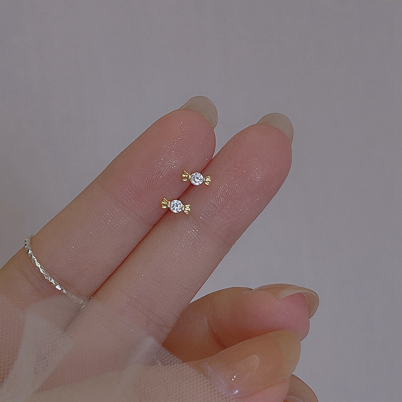 Pair Of Easy Cute Candy Rhinestone Stud Earrings Women's Fashion Temperament Daily All-match Trendy Ear Jewelry Gift