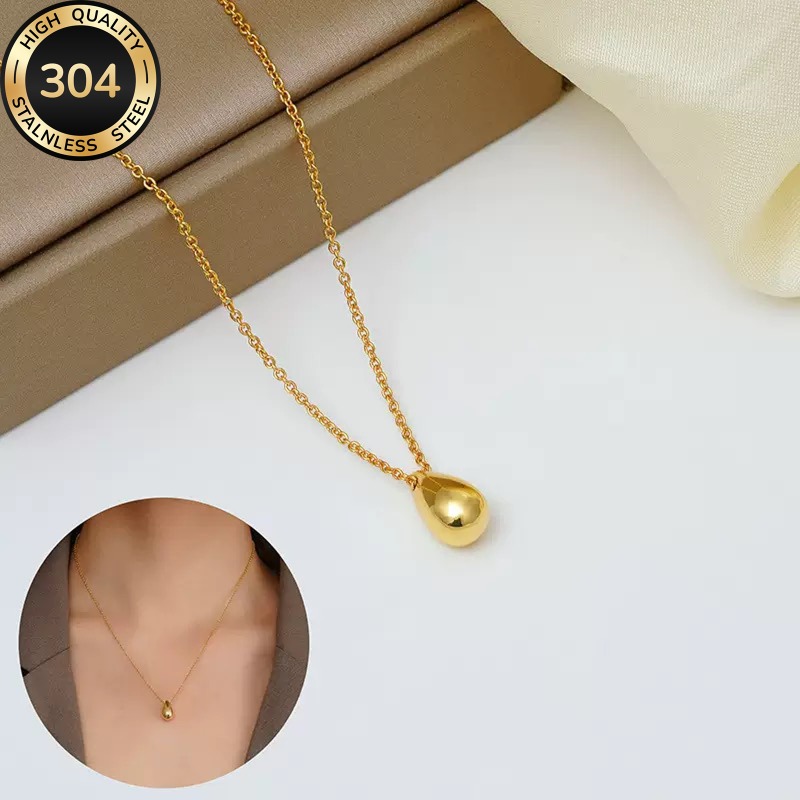 TEMU A Golden 304 Stainless Steel Teardrop Pendant Necklace For Women, Simple Teardrop Collarbone Chain, Light Luxury Versatile Non-fading Commuting