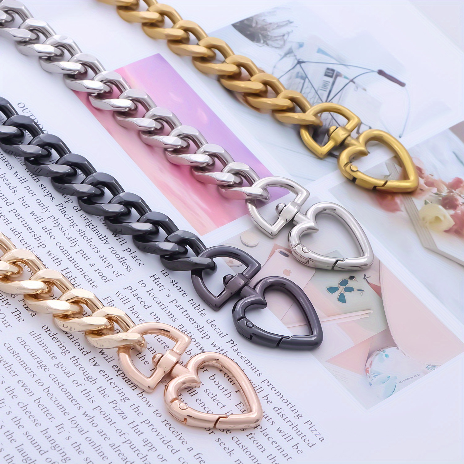 Heart-Shaped Aluminum Alloy Purse Chain Strap, Detachable Extender for  Handbags, Crossbody Shoulder Bag Accessory with Charms Metal Bag Strap,  DIY W