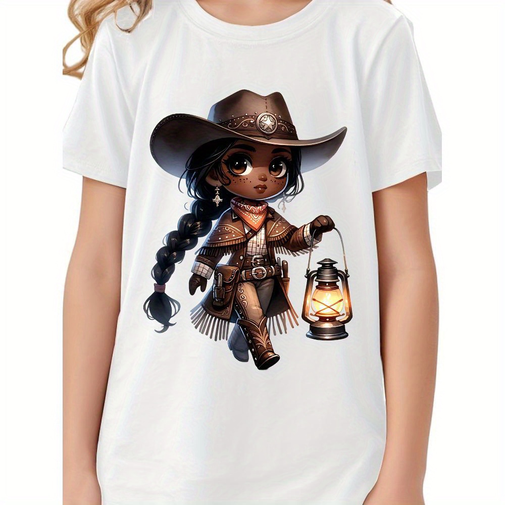 Cute Girl Denim Pattern Cotton T-Shirt