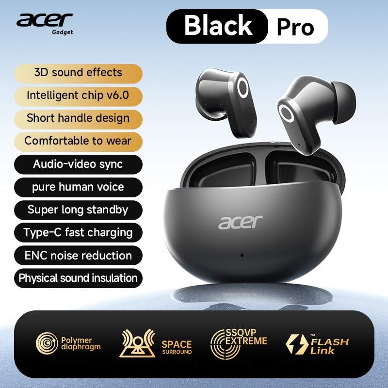 Image of Acer Wireless Earbuds, Bluetooth 6.0 Chip Directional Sound Anti-leakage Design, 13mm Dual-magnet Speaker Panoramic Surround Sound, Semi-in-ear Long Touch Headphones For Sports Work Gaming