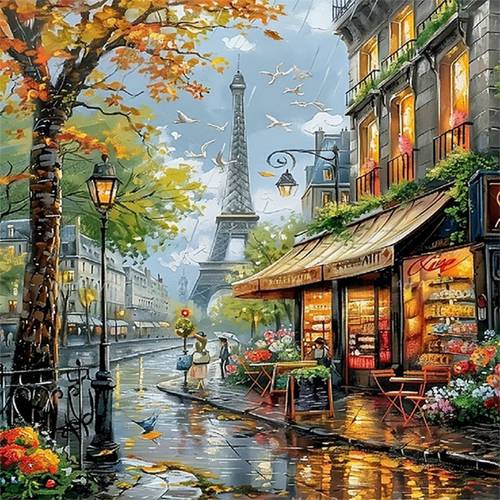 1pc 5d diamond painting of paris featuring tower and european architecture a handmade decoration art piece perfect as a gift for mom