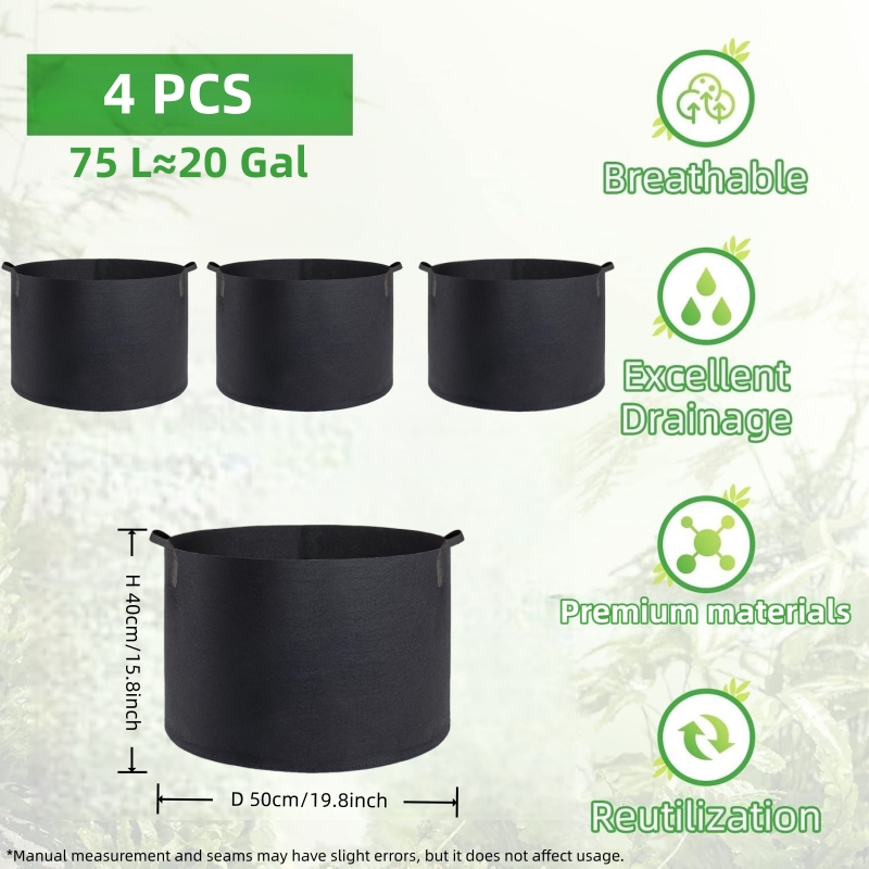 TEMU Ensemble de 2/4/6 sacs à plantes durables de 75 L en tissu non tissé avec poignées, adaptés au jardinage et à , dotés d'un matériau respirant
