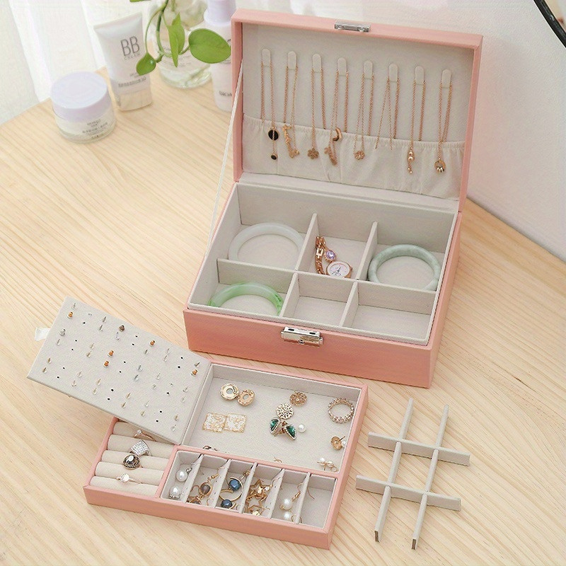Double Layer Leather Jewelry Box, Portable Organizer