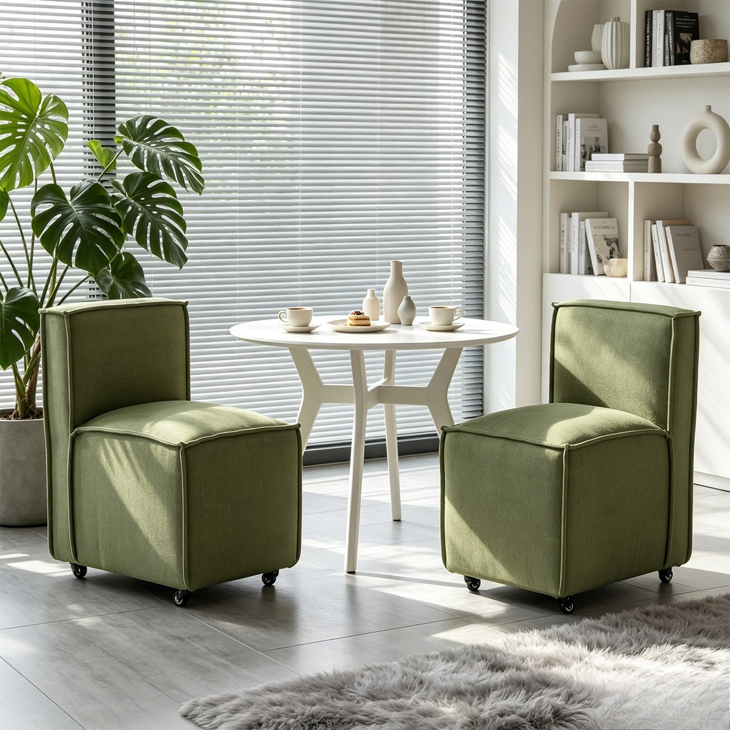 Set of 2 Modern Dining Chairs with Casters Armless Rolling Dining Chairs with Rollers for Kitchen and Dining Room, Removable Cover, Minimalist Style, Specific Style