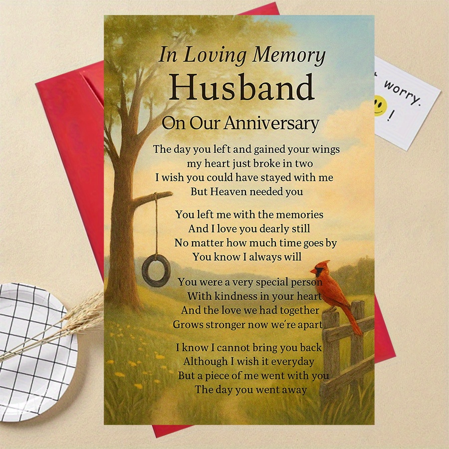TEMU 1pc Funny Gifts Sympathy Anniversary Memorial Card For Husband 1 With Poem Ideal For Spouses Honoring Memories And On