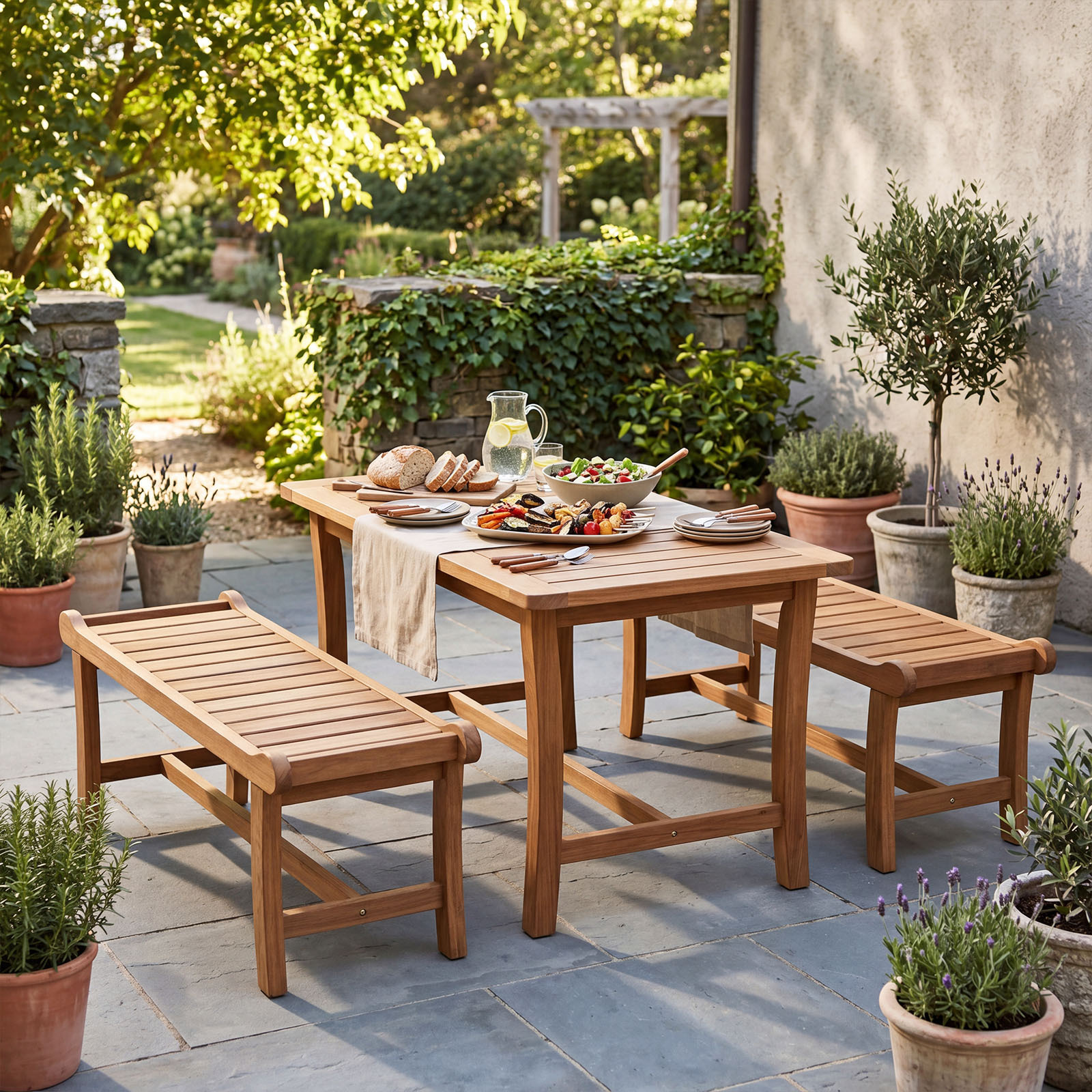 2pcs 41.5-Inch Outdoor Wood Bench Set, 2-Person Backless Patio Dining Bench with Slatted Seat And Raised Edges, 530 Lbs Weight Capacity, Rustic Loveseat for Entryway And Living Room