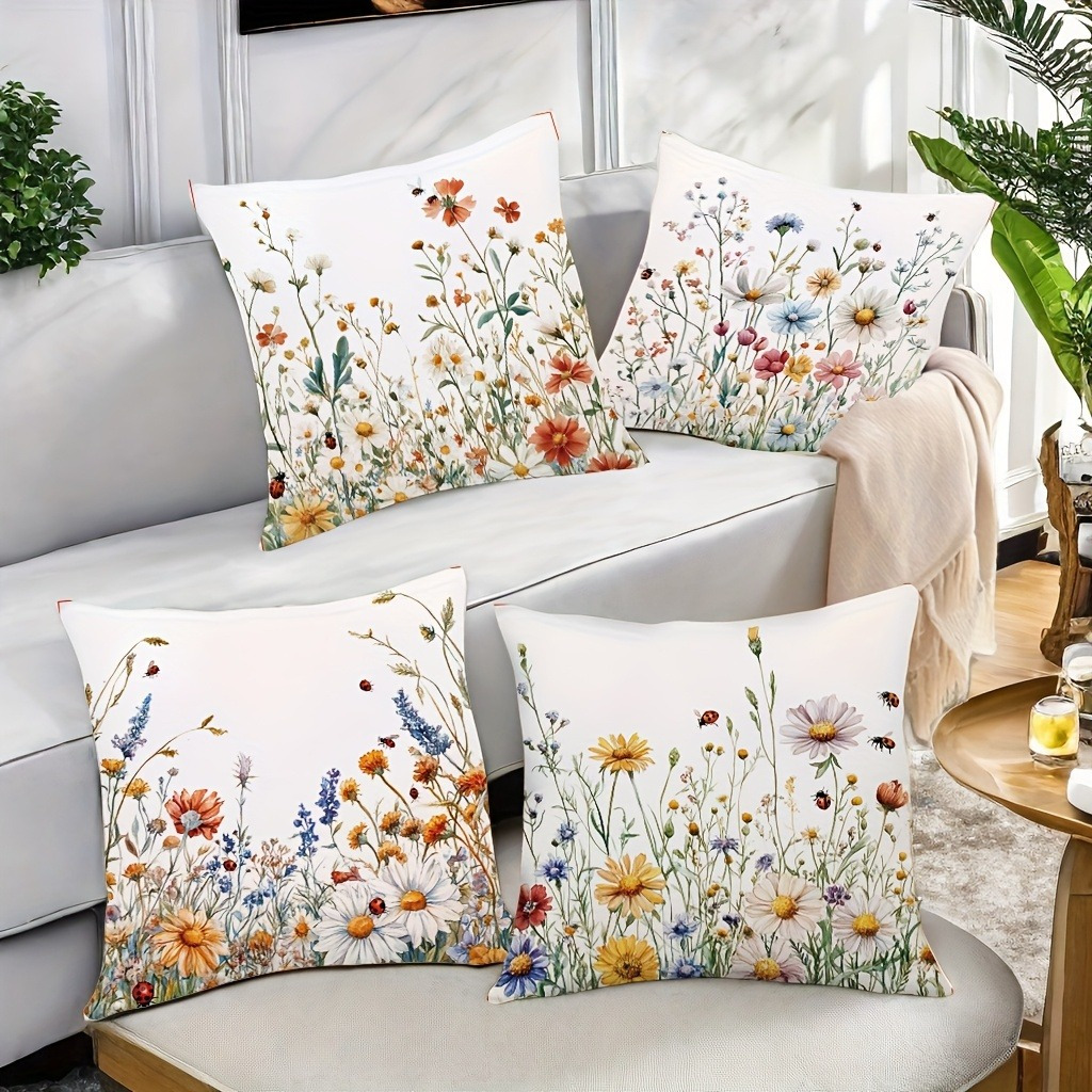 TEMU 4pcs, Soft Pillowcases With Beautiful Floral Patterns, 17.72 Inches X 17.72 Inches, Comfortable To Match, Practical And Beautiful, Unique And