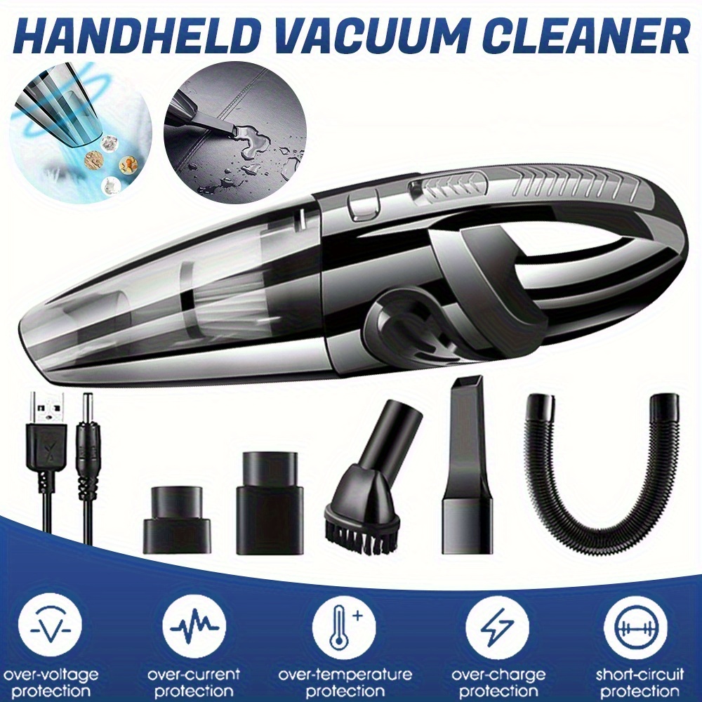 TEMU Aspirateur Fil Portable avec Chargeur USB, Aspirateur de Voiture Portable pour Sec et Humide, Aspiration Puissante 12000pa, Fil