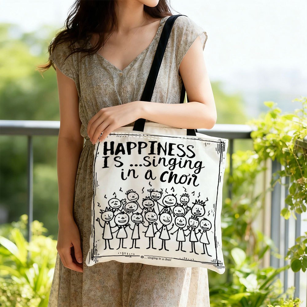 TEMU Happiness In The , High-definition Digital Printing Fashion Shopping Bag Canvas Bag, Lightweight Shoulder Bag, Multi-functional Shopping Bag