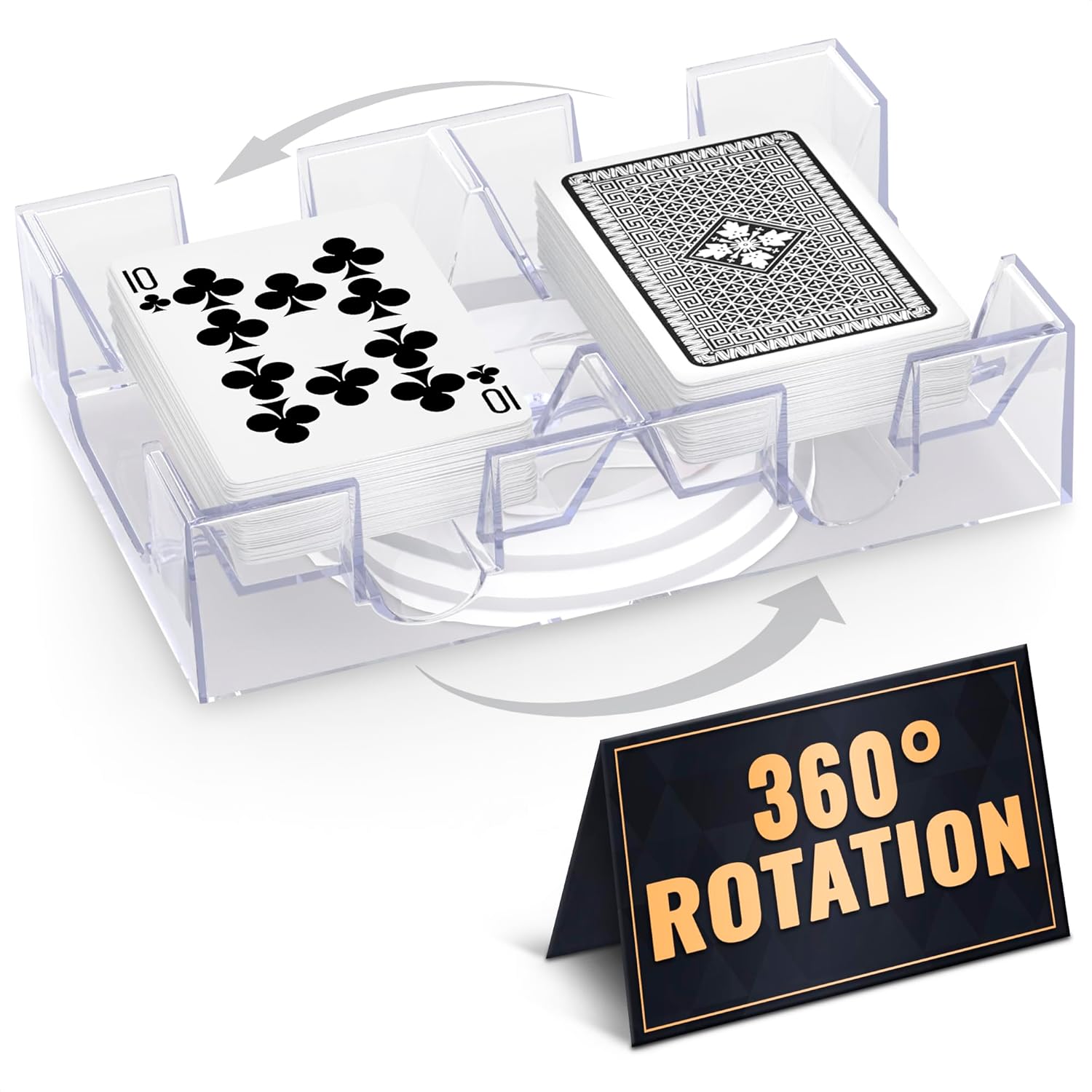 2 Decks Rotating Playing Card Holder | Compact Plastic Tray with Smooth 360° Rotation for Easy Access, Ideal for Canasta, Poker & More | Great for Valentines Day Gift