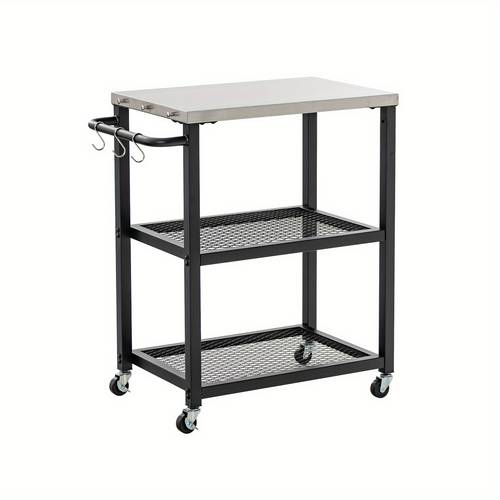 3 tier dining cart prep trolley table kitchen serving cart w hooks tissue holder