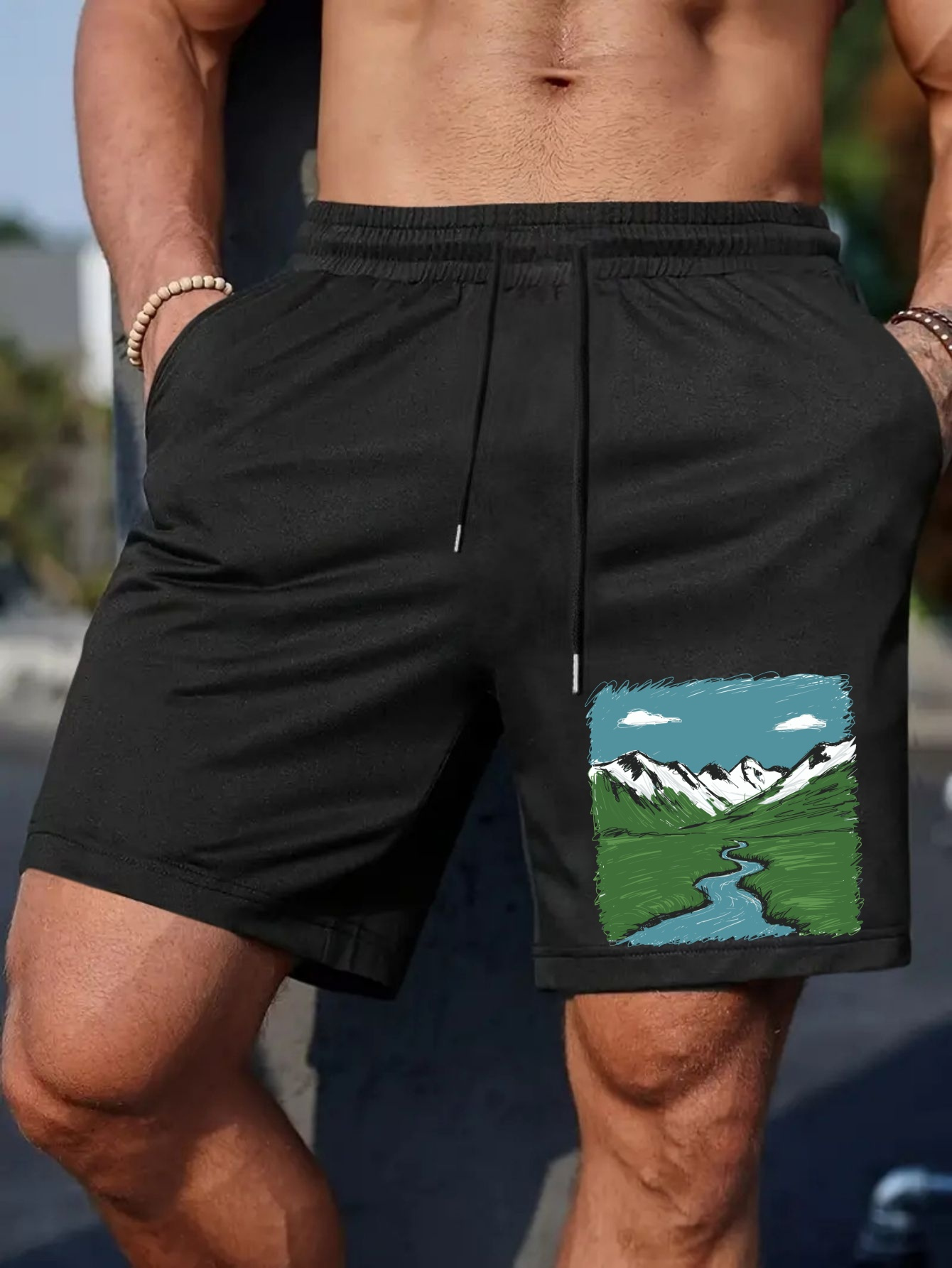 pantalones cortos casuales verano hombre estampado montaña Temu