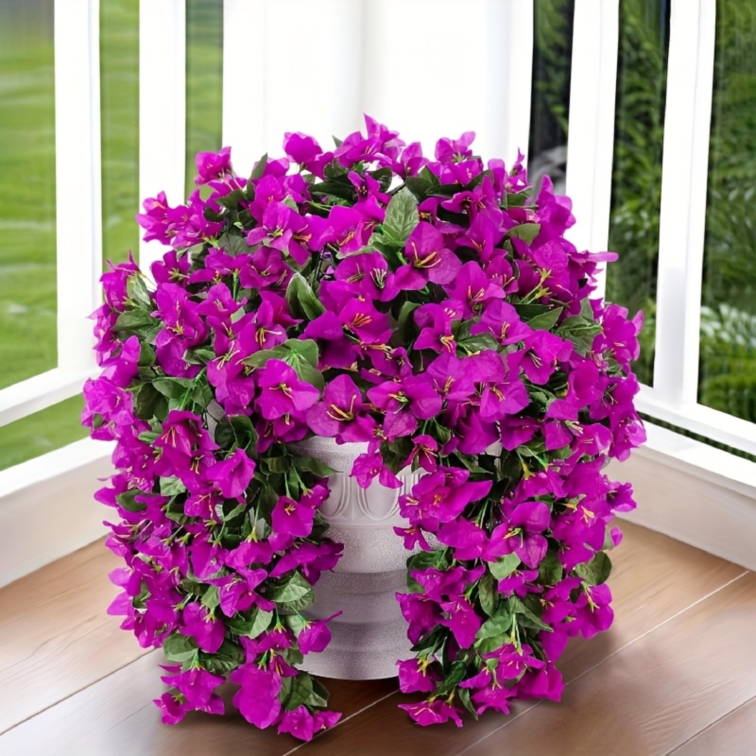 Image of [4pcs Set] Faux Bougainvillea Hanging Bouquet High Fidelity Pink-purple Flower Garland Outdoor Waterproof Sunscreen Courtyard Porch Wall Decoration