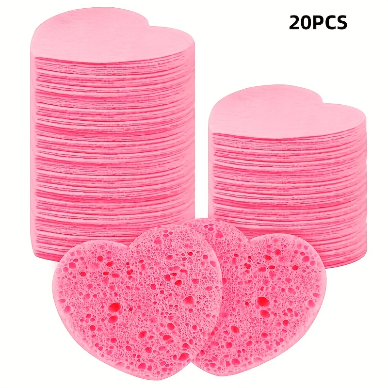 20 Pack Heart Shaped Facial Sponges, Compressed Facial Cleansing Sponges For Makeup Removal, Exfoliating& Cleansingconvenient Travel Cleaning Tools