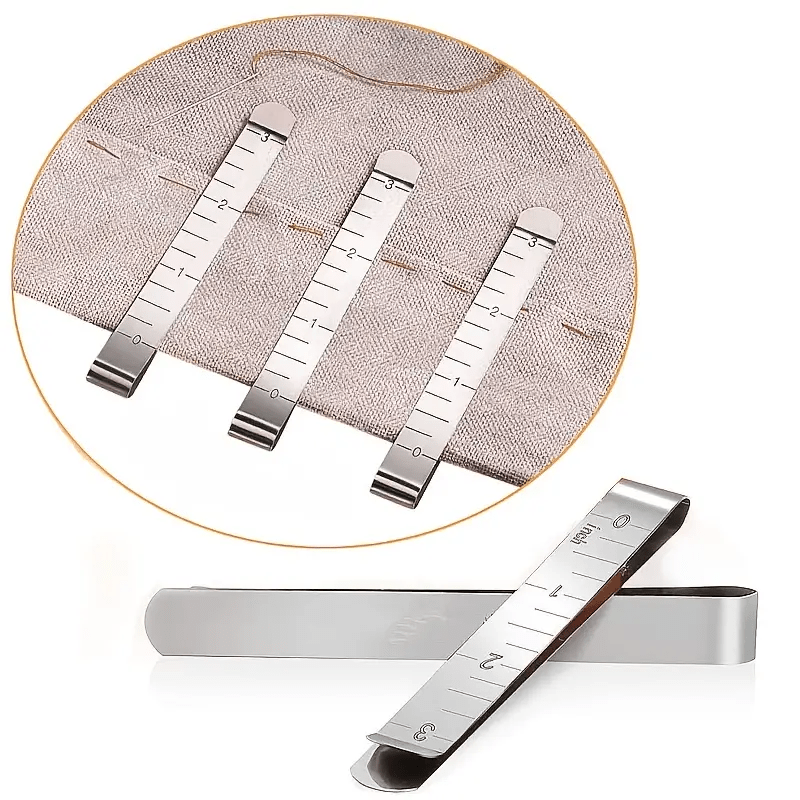 TEMU Fabric Sewing Clips - 10pcs Stainless Steel Hemming Clip Ruler Set, Ideal For Quilting & Stapling Projects